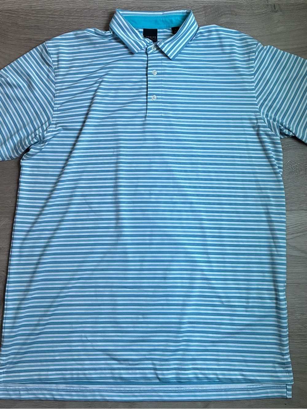 Dunning Golf Polo Men’s Large Blue White Striped Moisture Wicking Performance